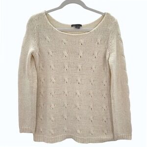 Vince Cream Cotton Blend Cable Knit Long Sleeve Sweater Medium Boho Minimalist
